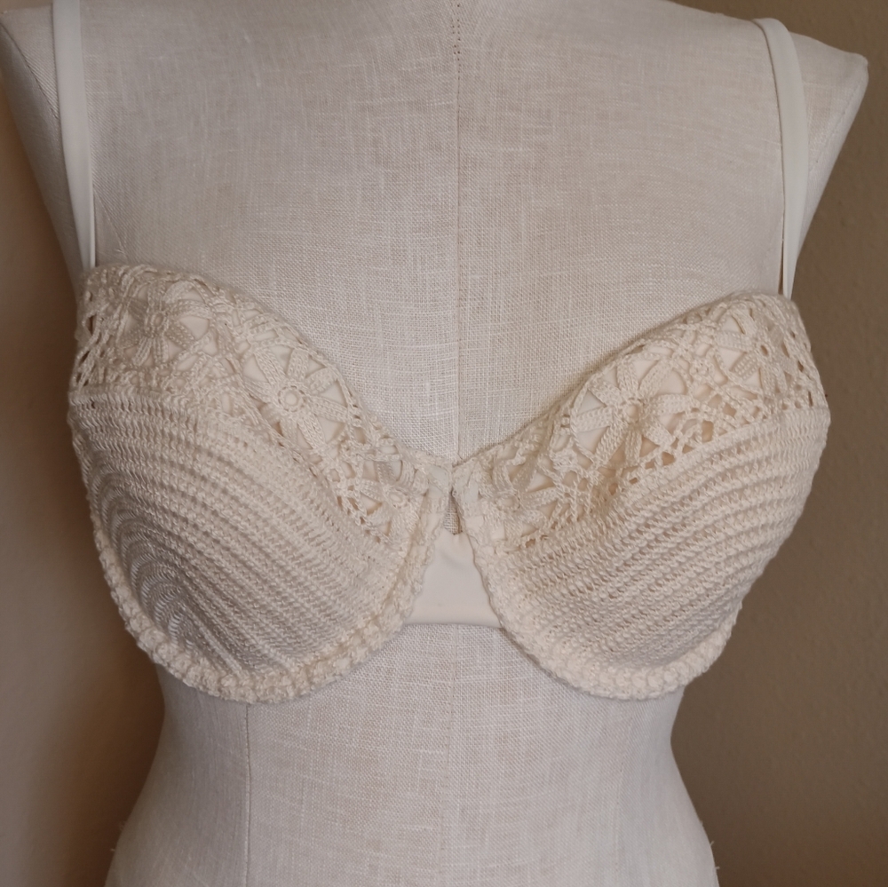 Shade & Shore Crochet Off-White Underwire Bikini Top 34DD New with Tags